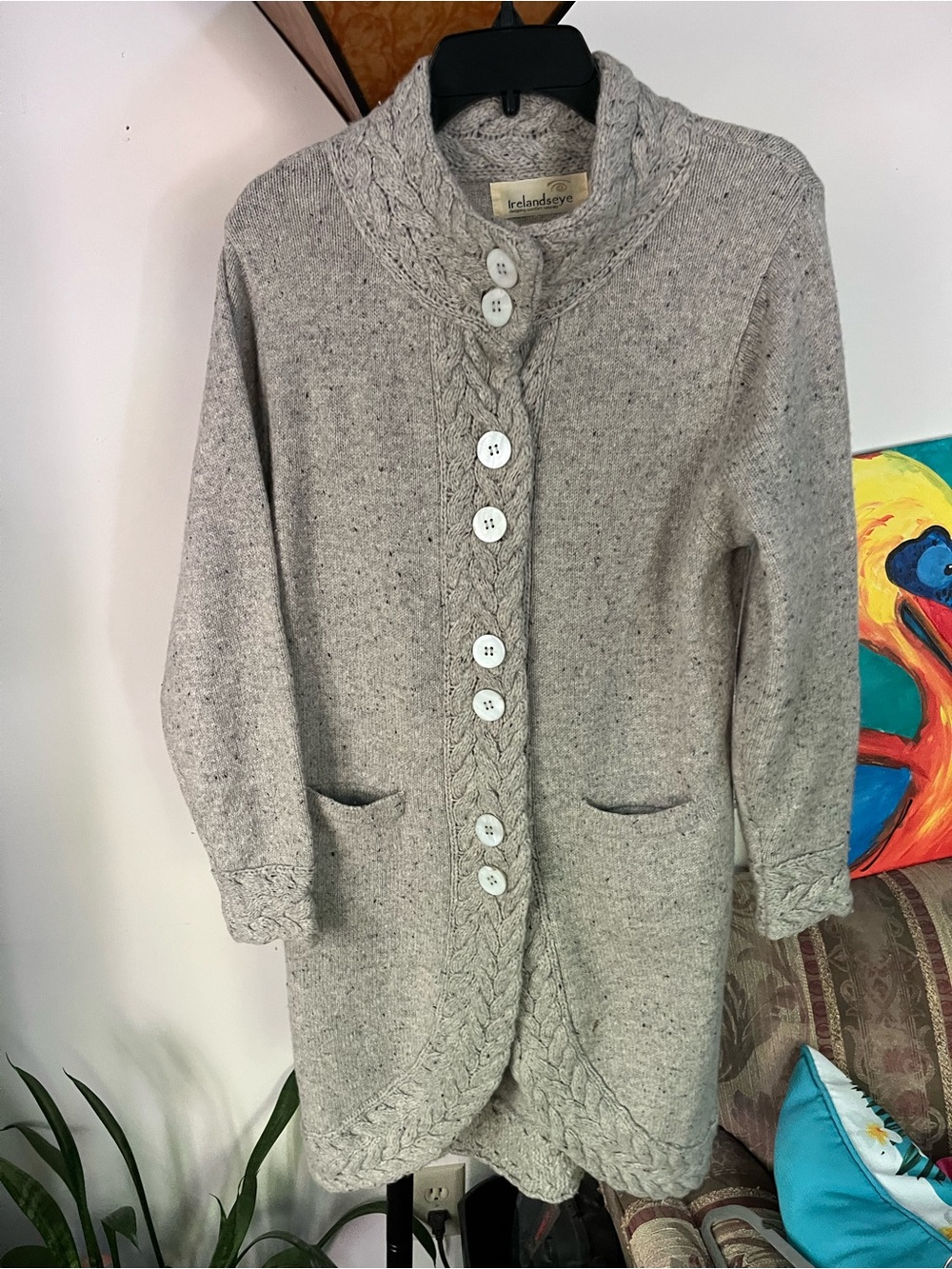 Irelandseye Wool Cashmere Cable-Trim Long Sleeve Tunic Sweater Med